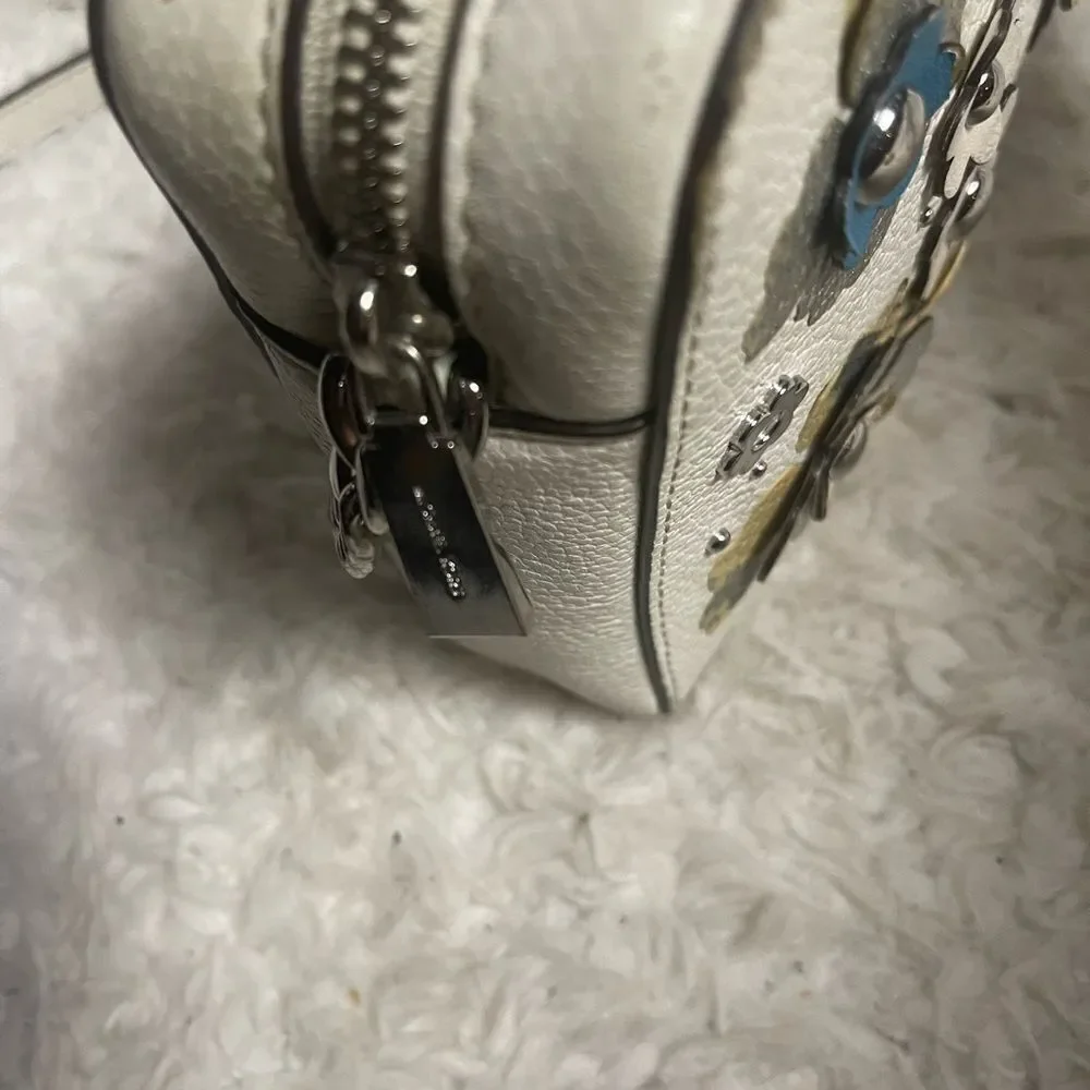 Michael Kors leather off White Floral  appliqué Crossbody Bag.